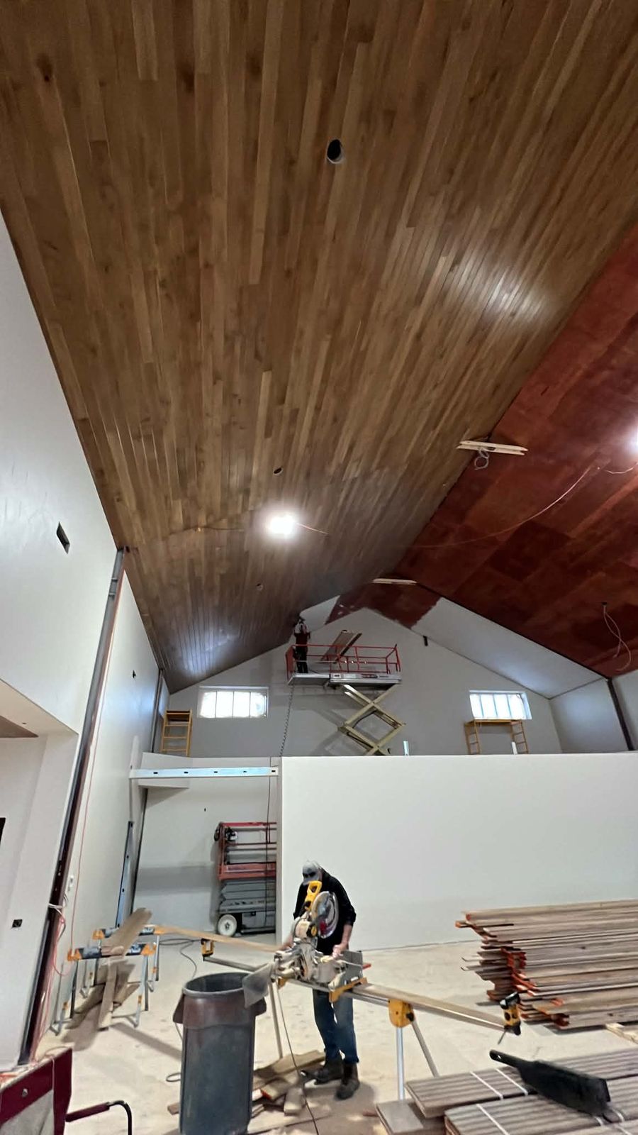 Vaulted plank ceiling going up