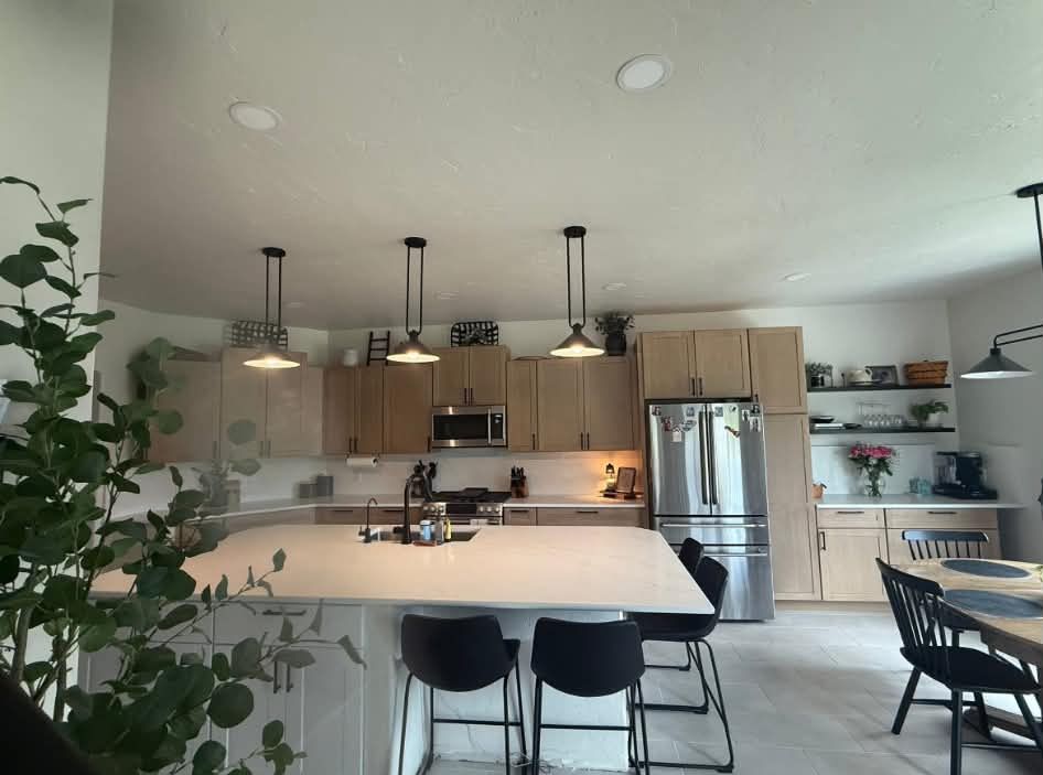 Open-plan kitchen and dining