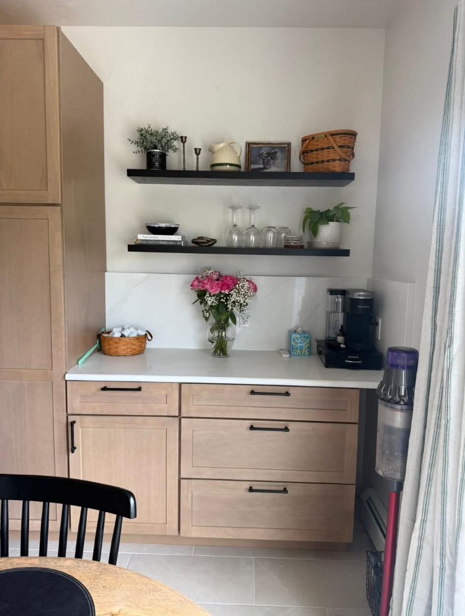 Open shelving and coffee bar