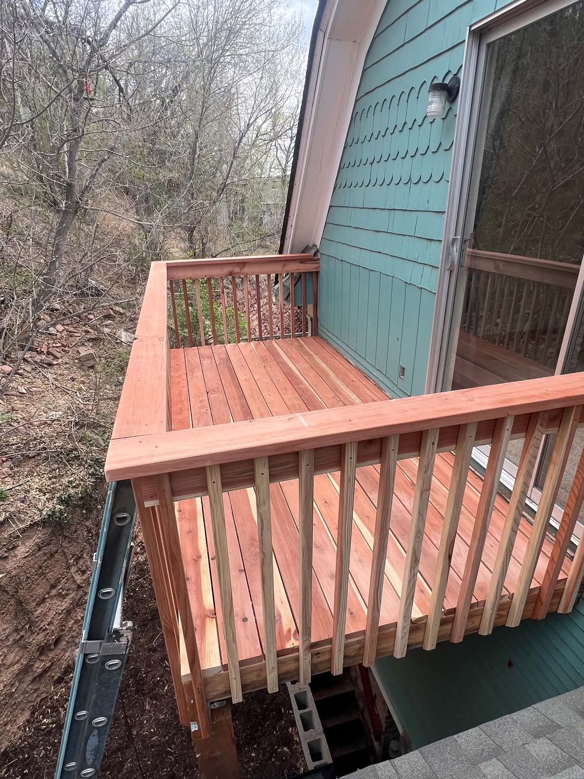 Stained wood balcony deck