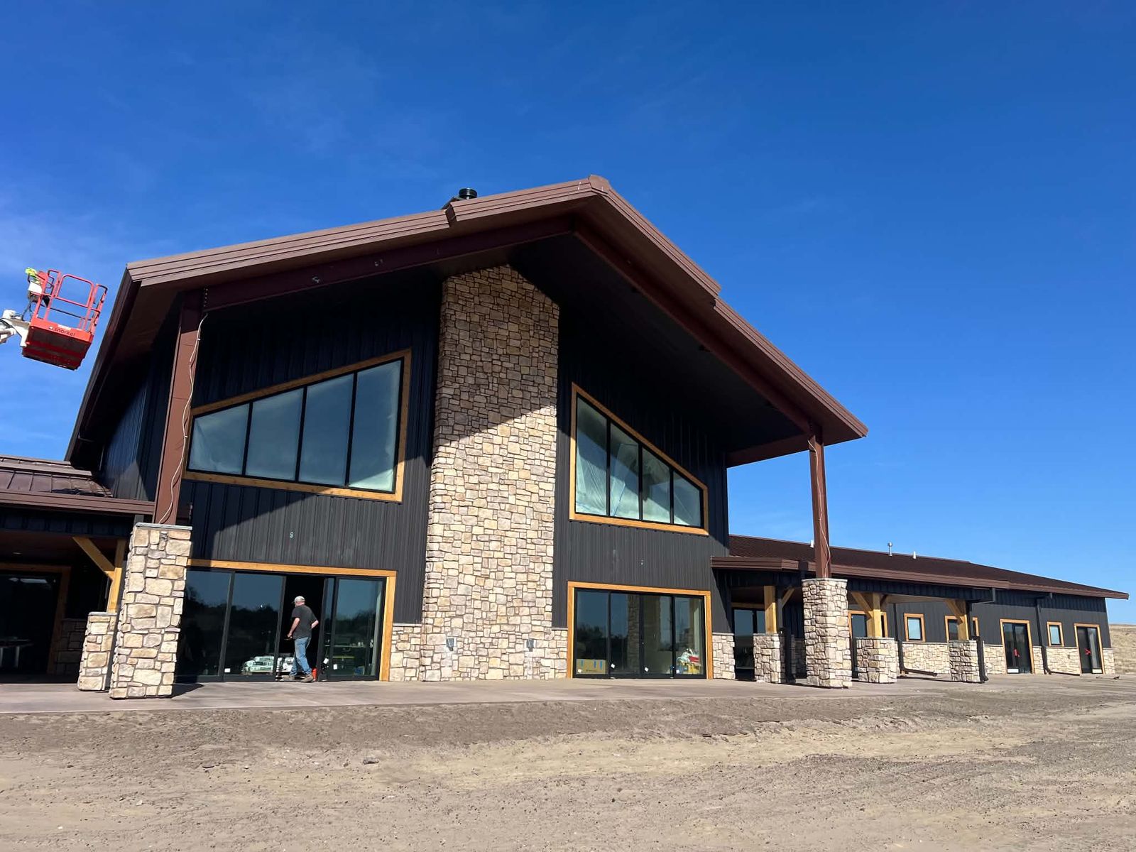 Stone and timber lodge exterior