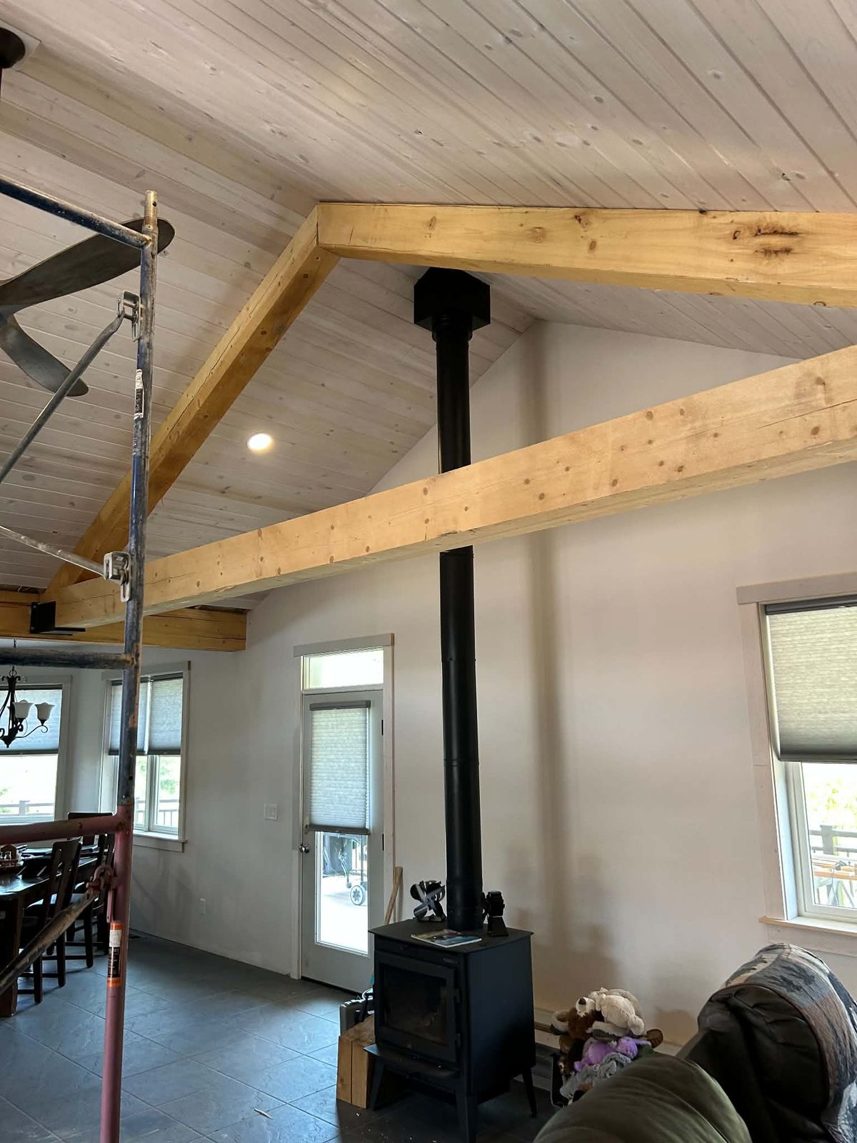Timber beams over the woodstove
